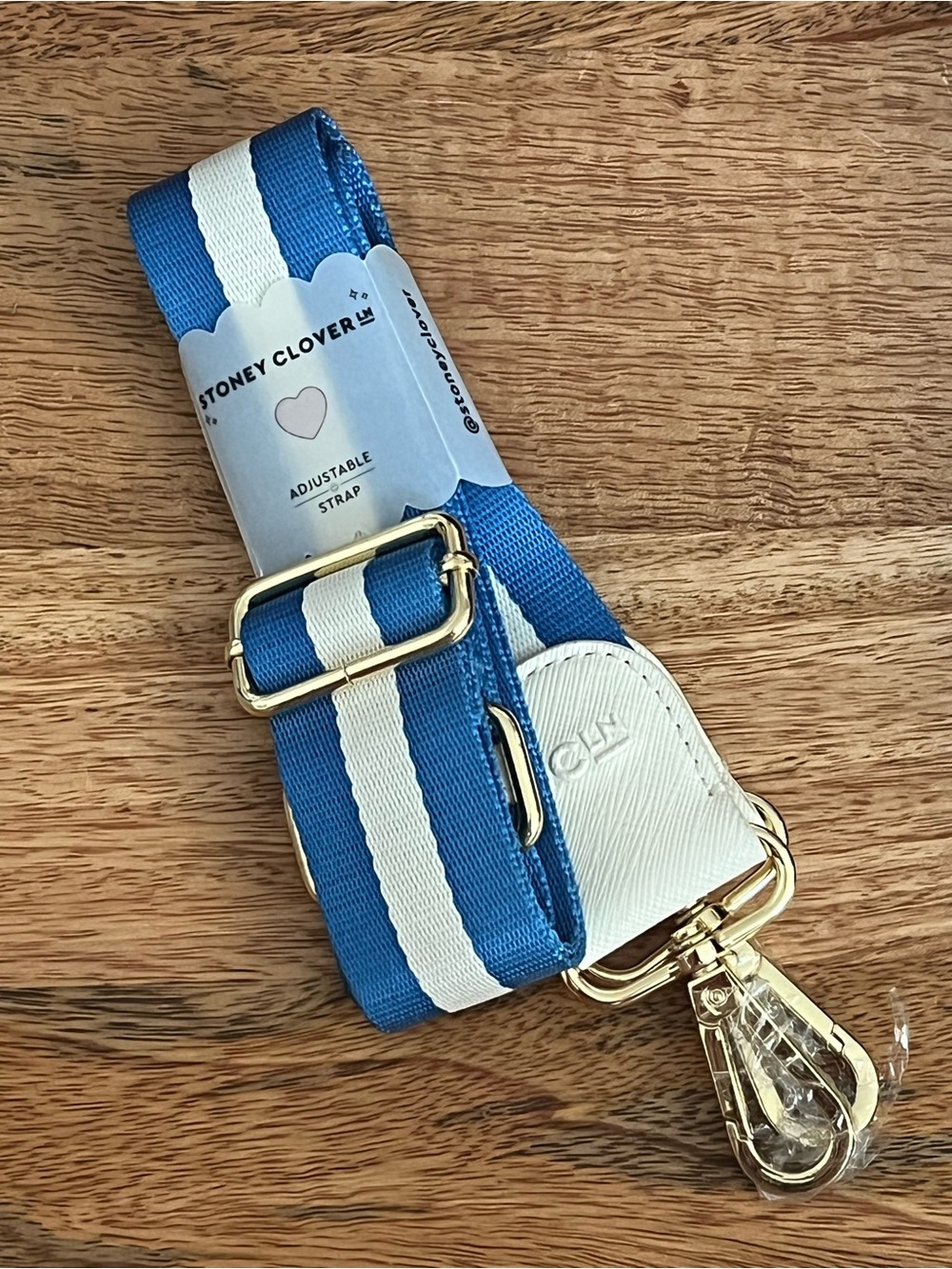 Stoney Clover Lane Blue and White Adjustable Bag Strap with Gold Hardware 🆕